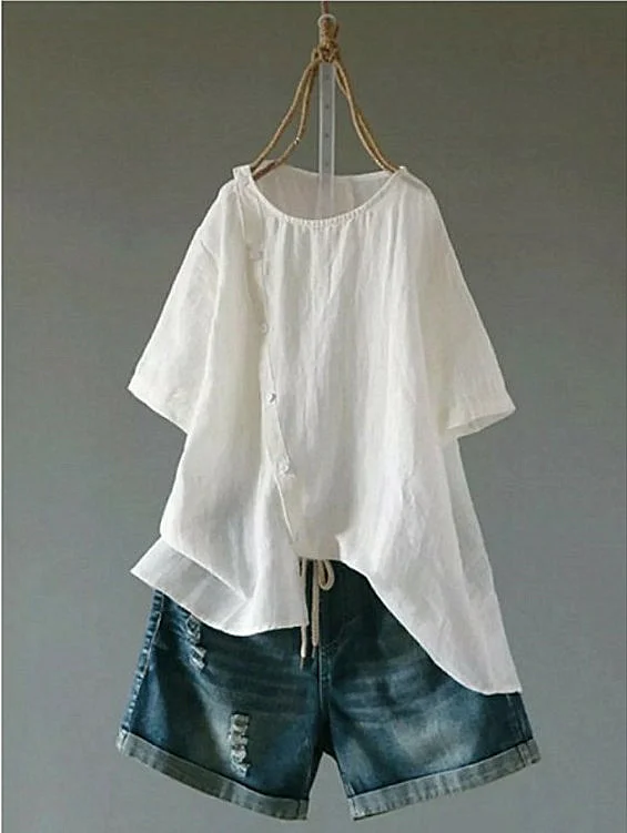 Crew Neck Cotton-Blend Shirts & Tops