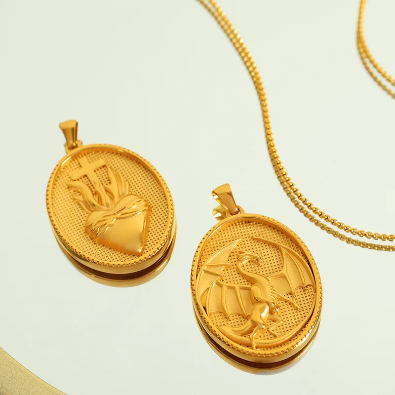 1 Piece 26*35.7mm 34*36.8mm 304 Stainless Steel 18K Gold Plated Virgin Mary Oval Solid Color Pendant Jewelry Accessories