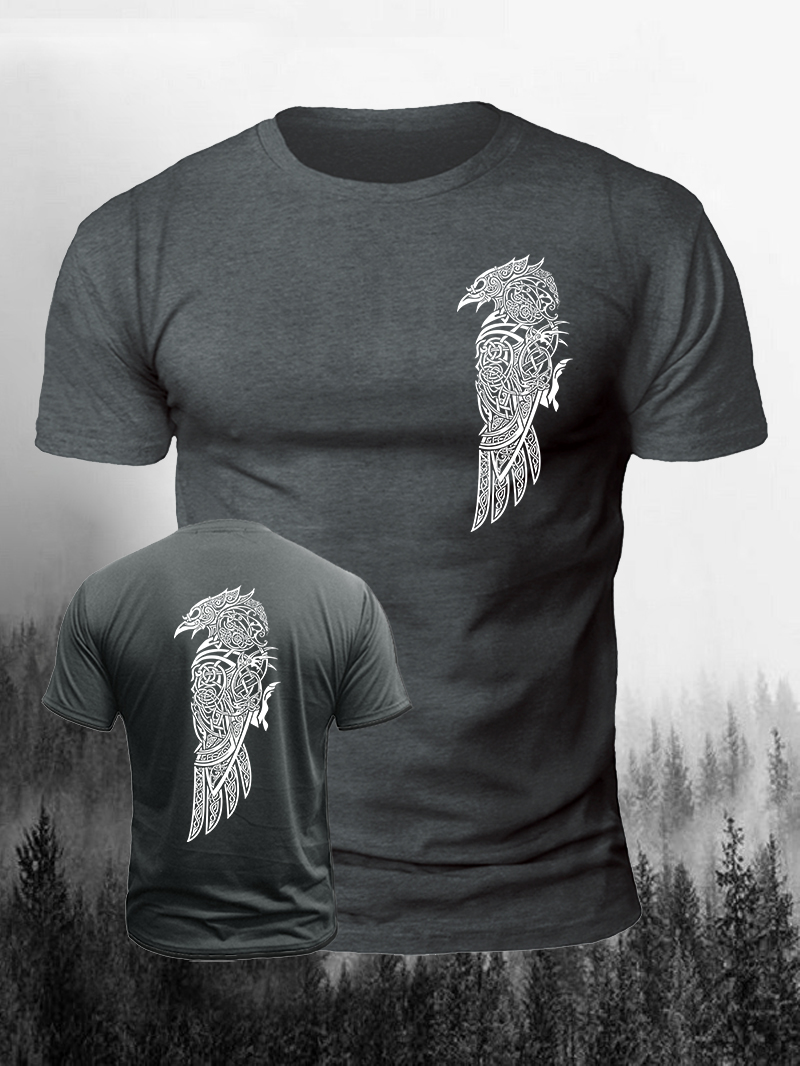Men's Viking Crow Print Casual Short Sleeve T-shirt
