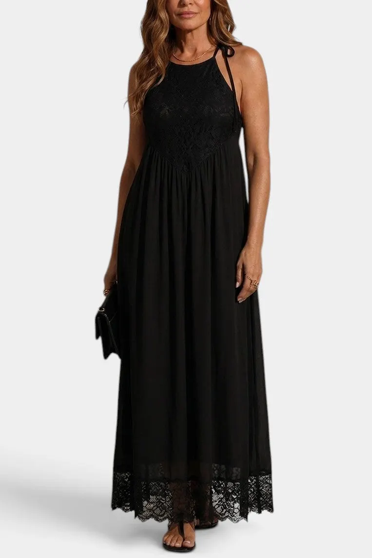Halter-Neck Lace Bodice Maxi Dress