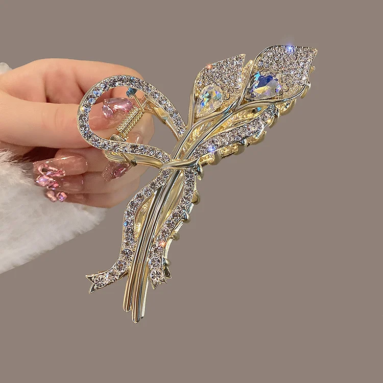 Golden Flower Diamond Claw Clip KERENTILA