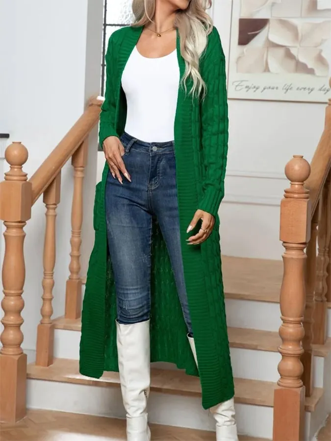 Women's Loose Slouchy Pocket Long Thickened Cable Knit Cardigan Sweater