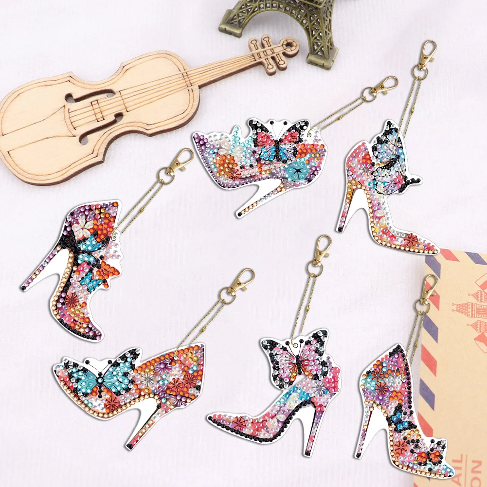 6pcs DIY Butterfly High Heels Full Drill Diamonds Pendants Double Sided Gift for Kids