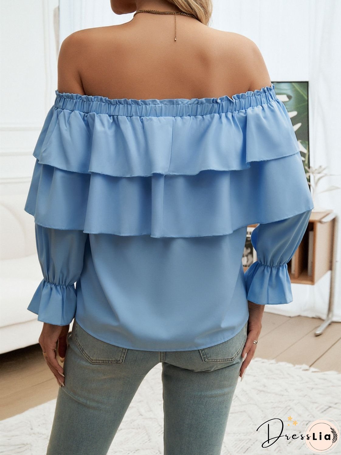Off-Shoulder Flounce Sleeve Blouse