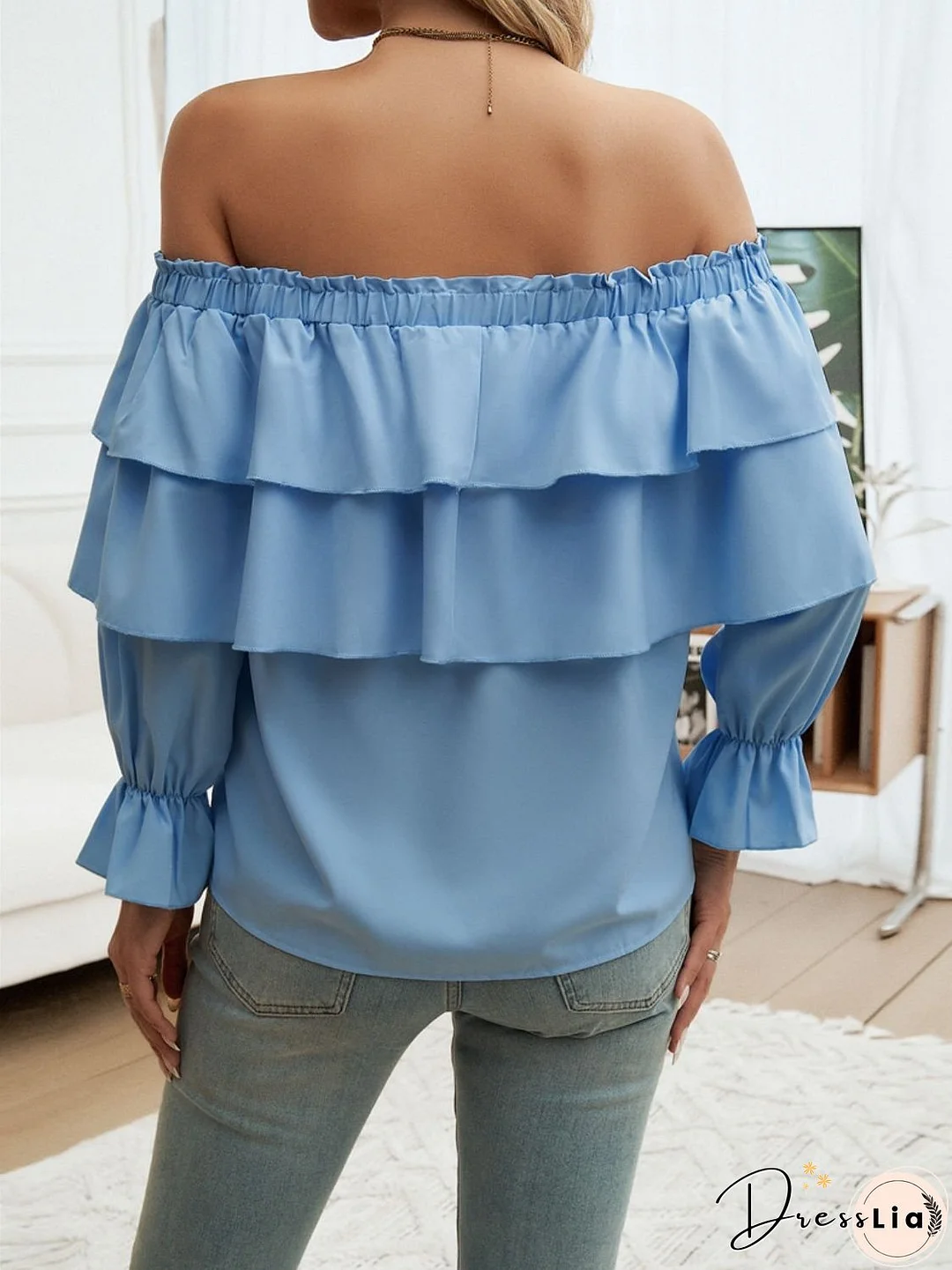 Off-Shoulder Flounce Sleeve Blouse