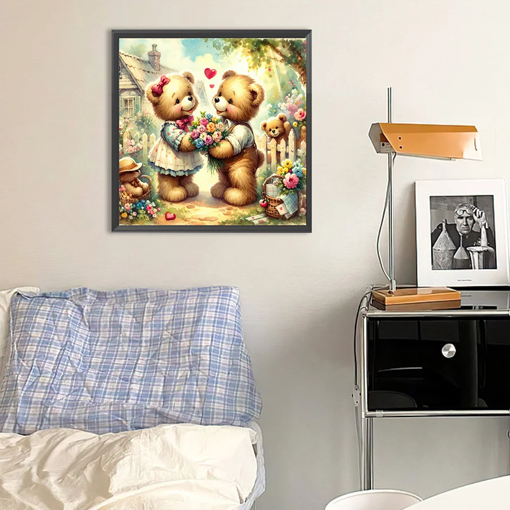 Diamond Painting - Full Round Drill - Rose Heart Bear(Canvas|30*30cm)