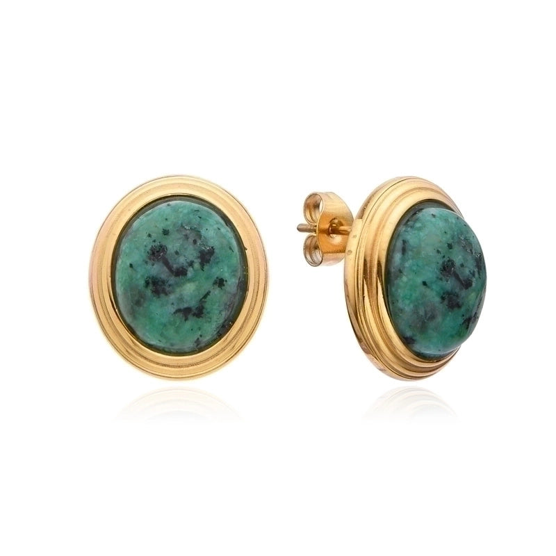 Minimalist Oval Stainless Steel Natural Stone Plating Inlay Jewelry Set