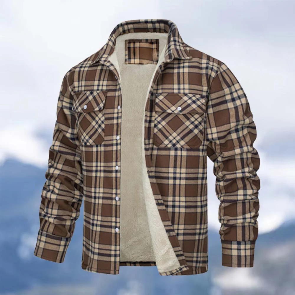 Smiledeer 2023 New men's jacket warm plush lapel plaid jacket