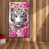 Wei&szlig;er Tiger und Blumen - Rundbohrer Diamantmalerei - 40*70cm (gro&szlig;e Gr&ouml;&szlig;e)