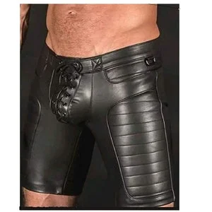 pornhint Pornhint Handmade Men's Real Leather Short Bondage Shorts Club wears Genuine Sheep Leather Shorts 2021 Boxer Shorts