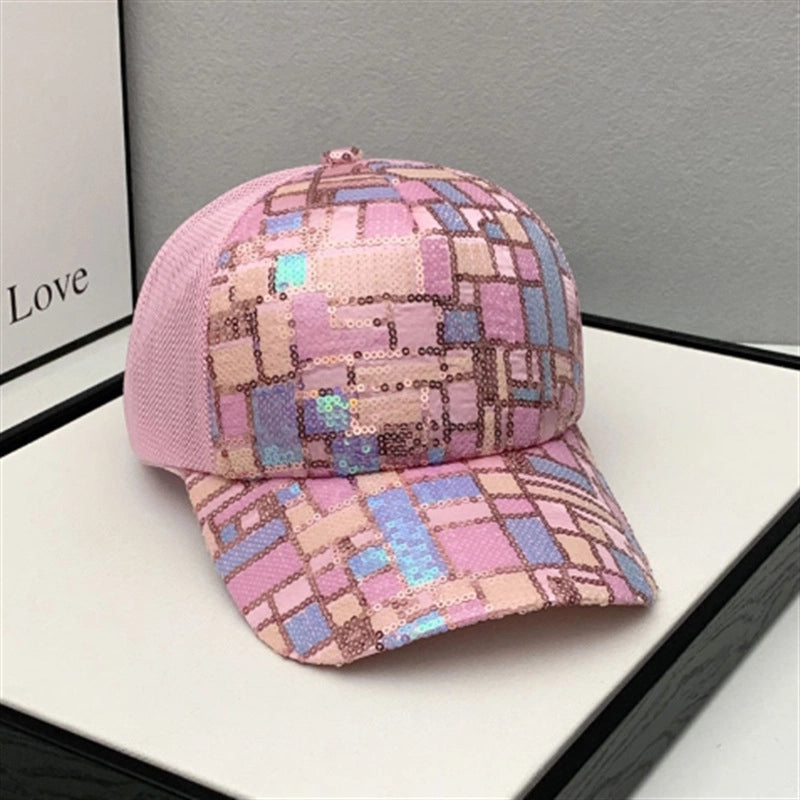 Women’s Streetwear Shiny Solid Color Sequins Curved Eaves Baseball Cap