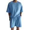 Men's Casual Loose-Fit Solid-Color Crewneck T-Shirt & Shorts Two-Piece Athletic Set by Inlyline
