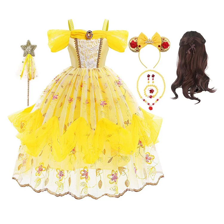 Kids Girls Beauty And The Beast Belle Cosplay Costume Outfits Halloween Carnival Suit