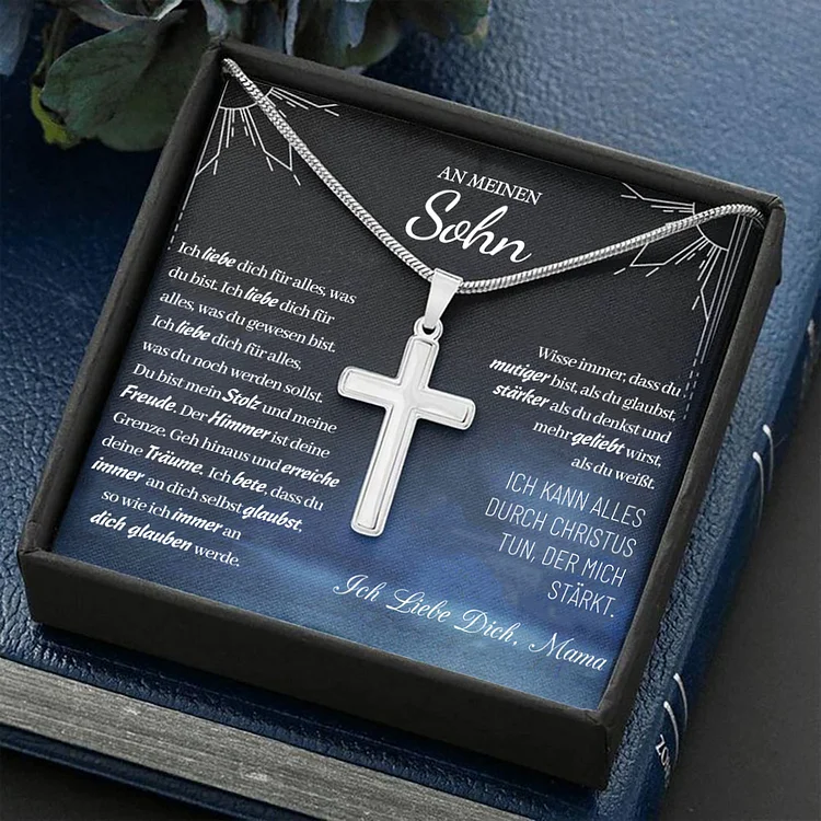 925 Sterling Silber An Meinen Sohn von Mama Kommunion Kreuz Halskette - Geschenk mit Nachrichtenkarte