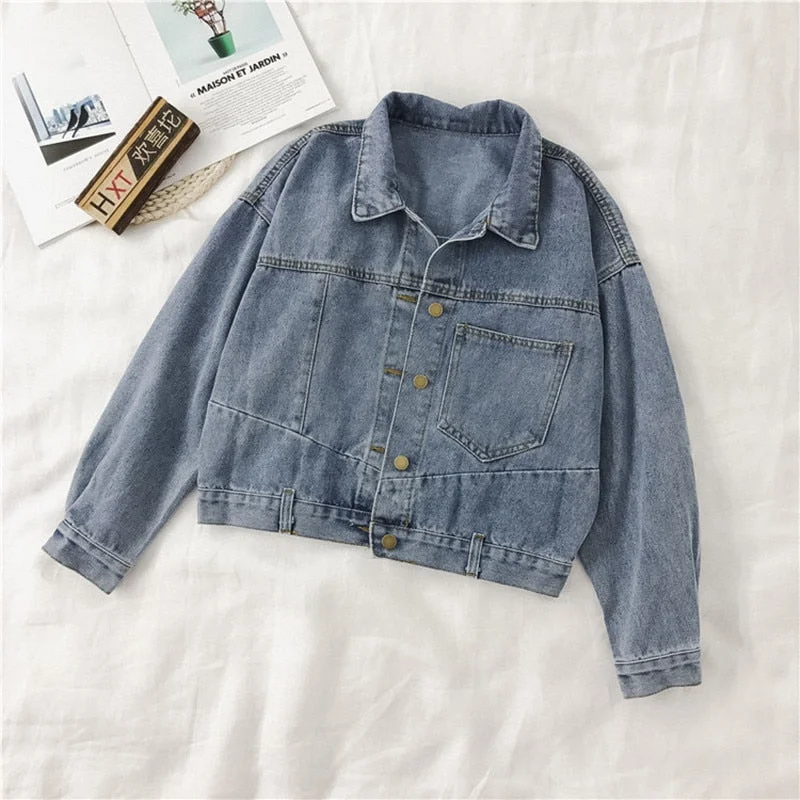 Denim Jacket Female Loose Korean Short Student women's denim jacket Spring Autumn New Wild long-sleeved Shirt Girls Retro