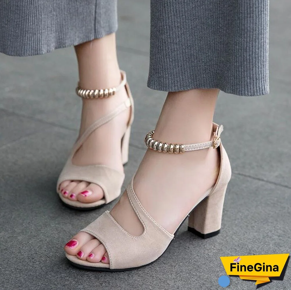 Fashion Sexy Fish Mouth Hollow Roman Sandals Thick With Beaded High Heels Female Summer Sexy Female Sandals