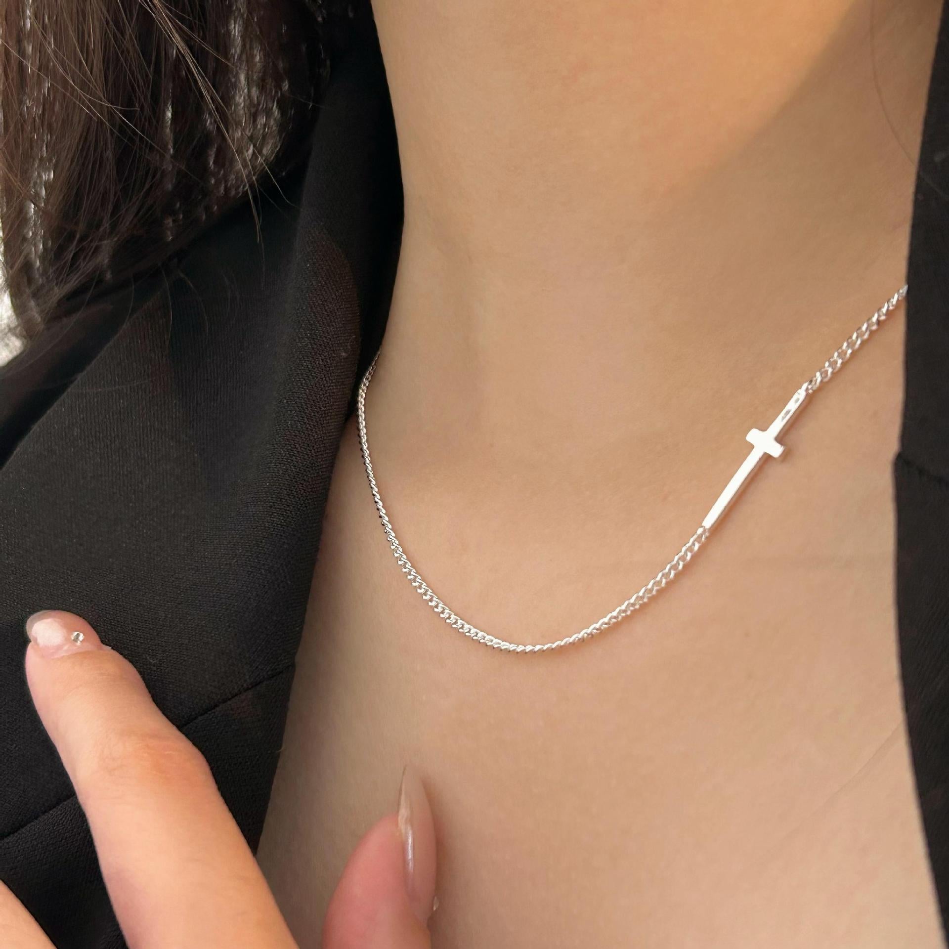 925 Sterling Silver Japanese / Korean Cross Geometric Silver Necklaces