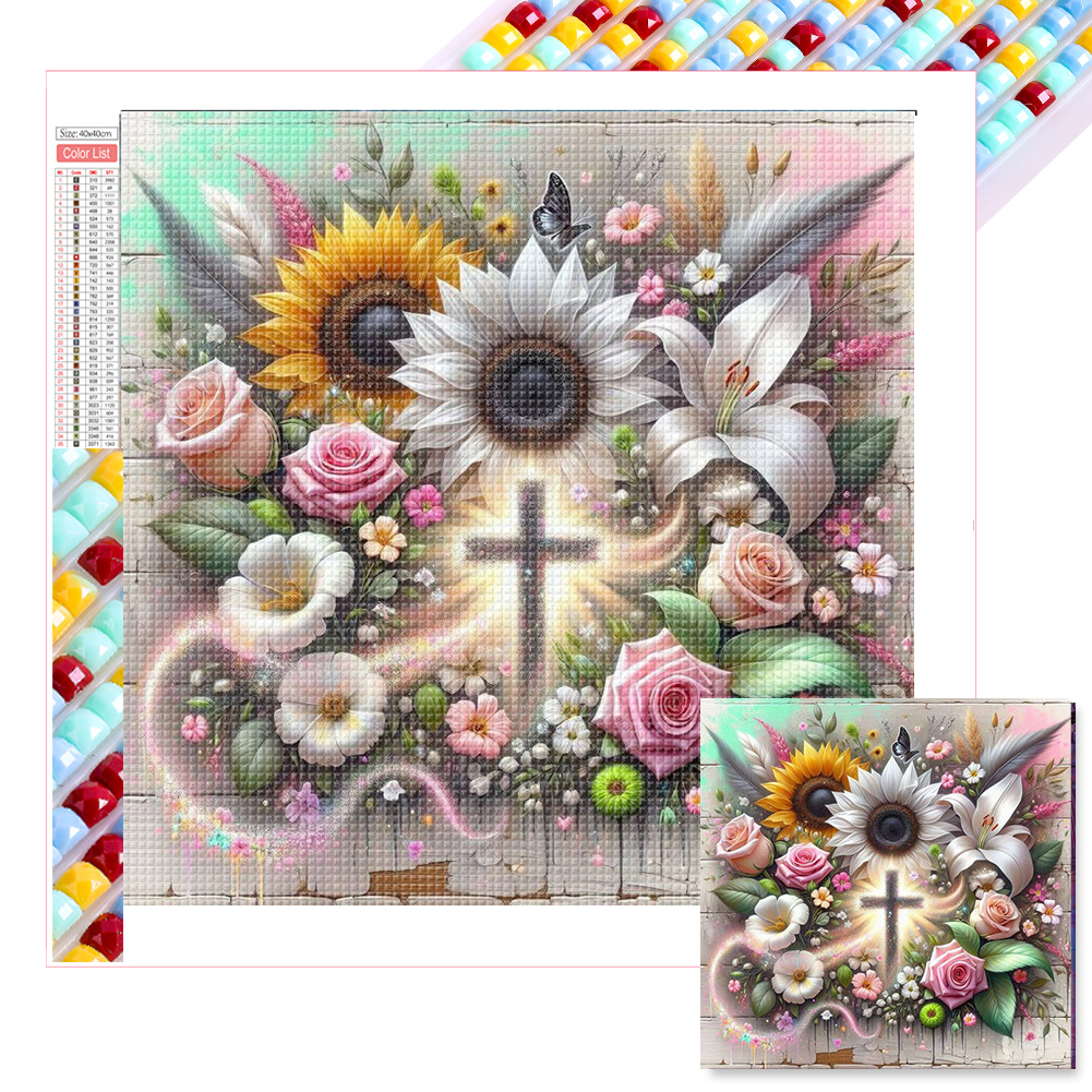 Cross Flower Grass 40*40cm(picture) full square drill diamond painting