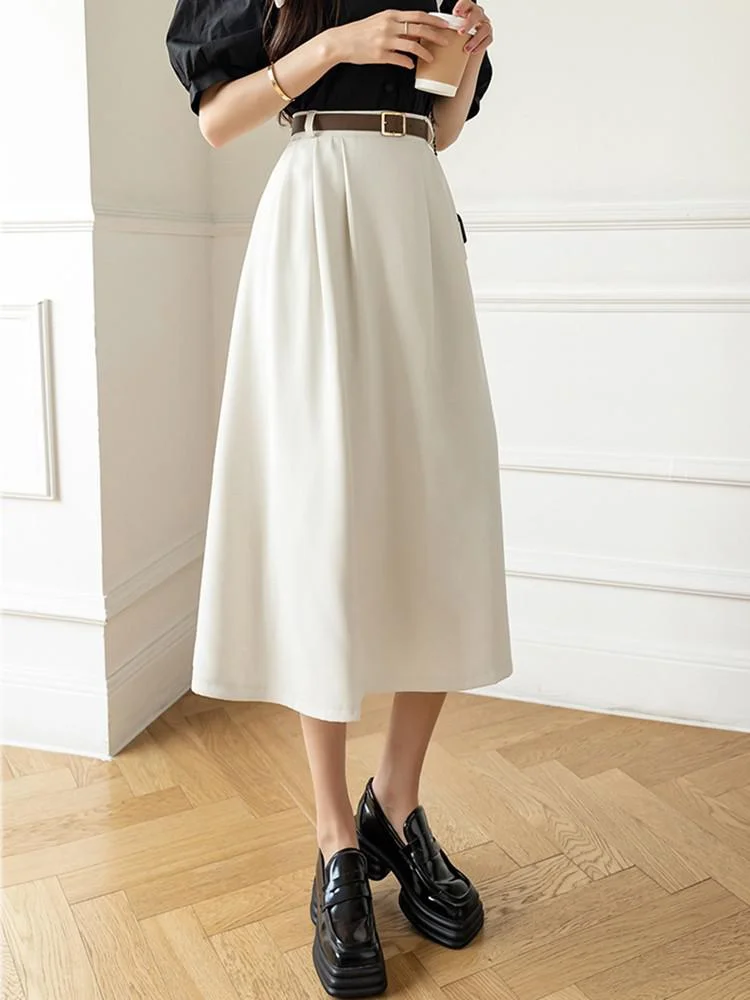 Elegant High Waist Solid Color A-line Skirt
