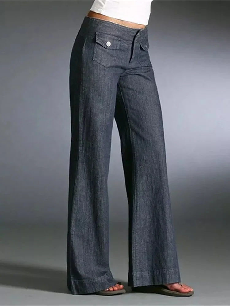 Front Flap Pockets Bell Bottom Jeans