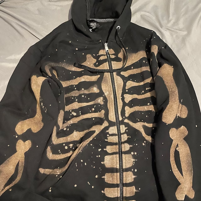 Skelehoodie Bleached Skeleton Zip-Up Hoodie