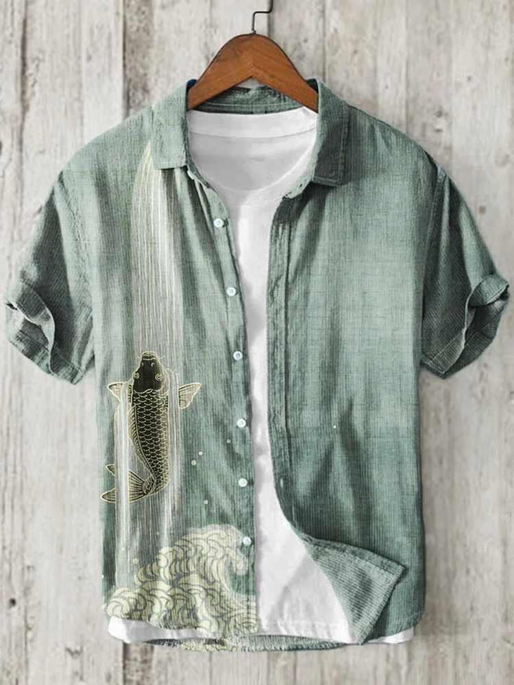 Upstream Carp Japanese Art Linen Blend Shirt