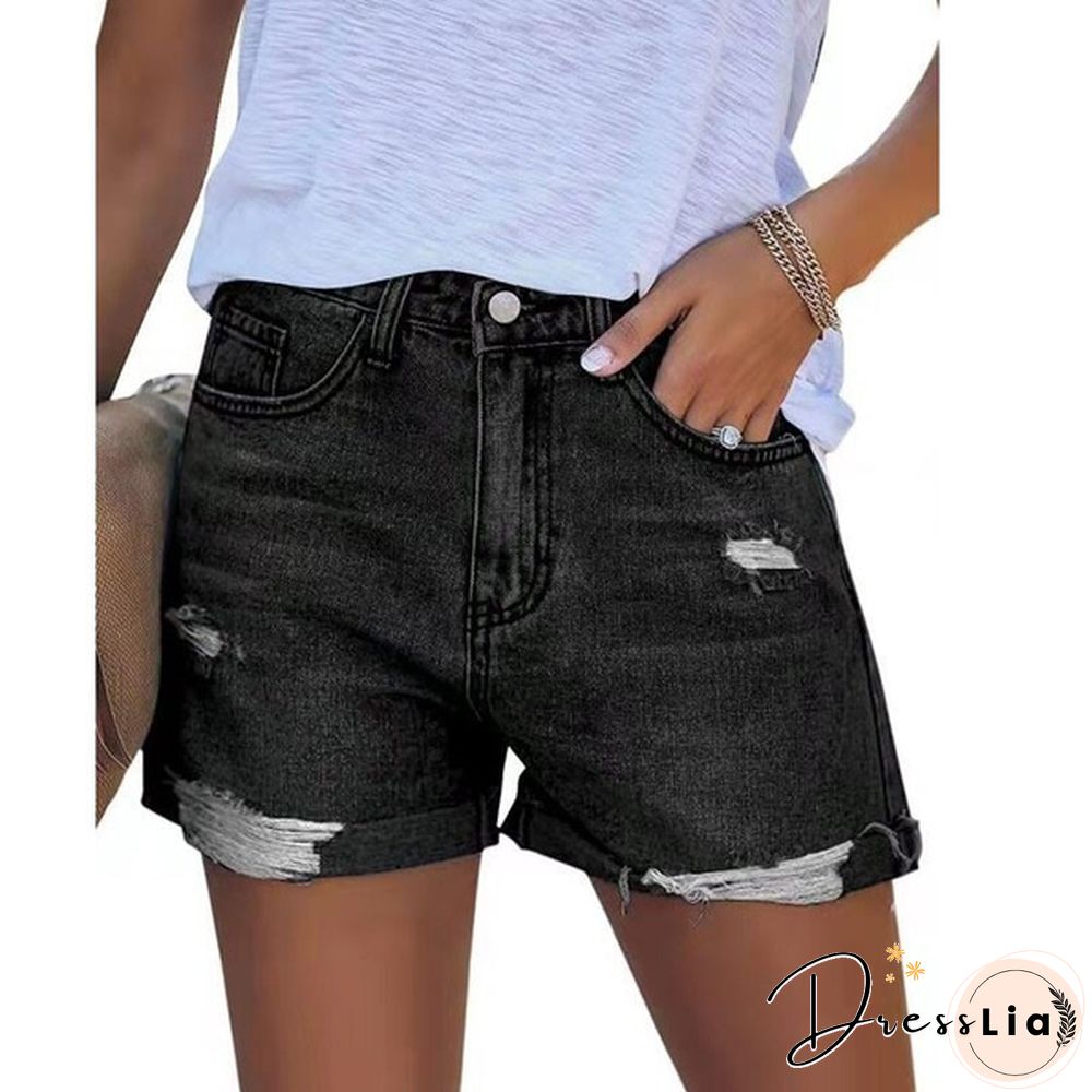 Women Summer Ripped Hole Denim Shorts Ripped Hole Casual Jeans Short Pants