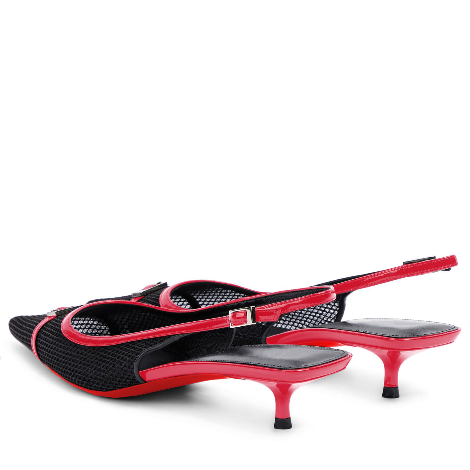 2.36" Women's Pointed Toe Red Bottom Sandals Slingback Shoes Kitten Heel Pumps Mesh Summer Shoes-MERUMOTE