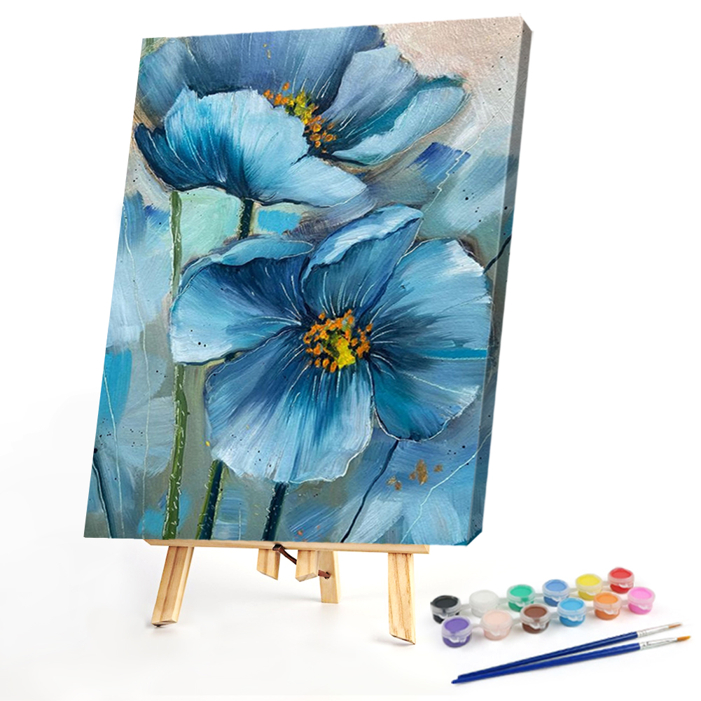 キム「Flower on the Blue Table」版画 額装 #501 Blue Flower-Paint by Numbers Acrylic Painting 40*50cm