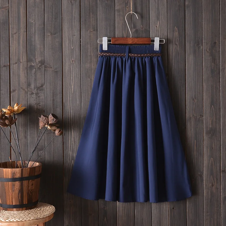 Churchf Churchf New College Wind Small Fresh Literary A Word Skirt Versatile Long Skirt Female Send Belt