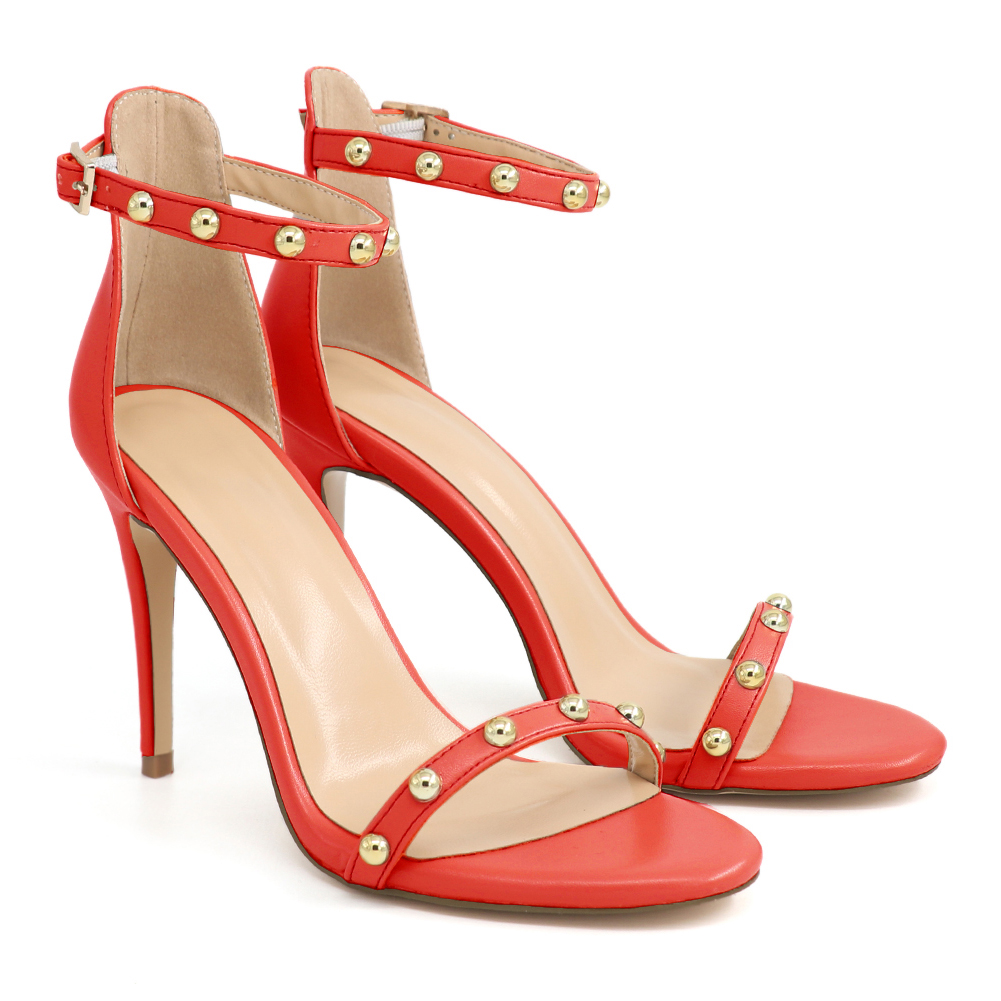 3.94" Women's Rivets Heels Party Wedding Daily Red Sandals-vocosishoes