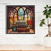 >SALE<5D DIY Full Round Drill Diamond Painting Mountain River Stained Glass 40x40cm
