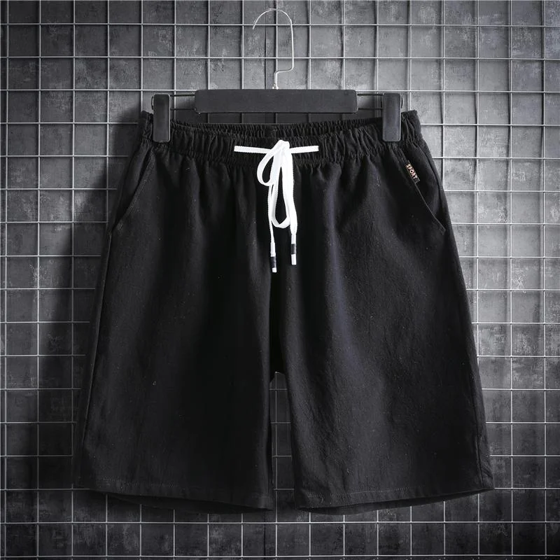 Aonga M-5XL Plus Size Men's Shorts Elastic Waist with Drawstring Sportwear Plain Color Cotton Linen Casual Short Pants Summer Clothing