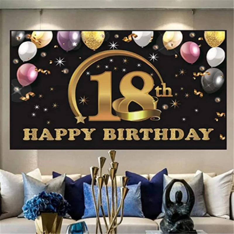 Birthday Party Decoration 30 40 50 60 70 80 90 Years Old Birthday Background Banner Gold Glitter Hanging Flag 30th Anniversary