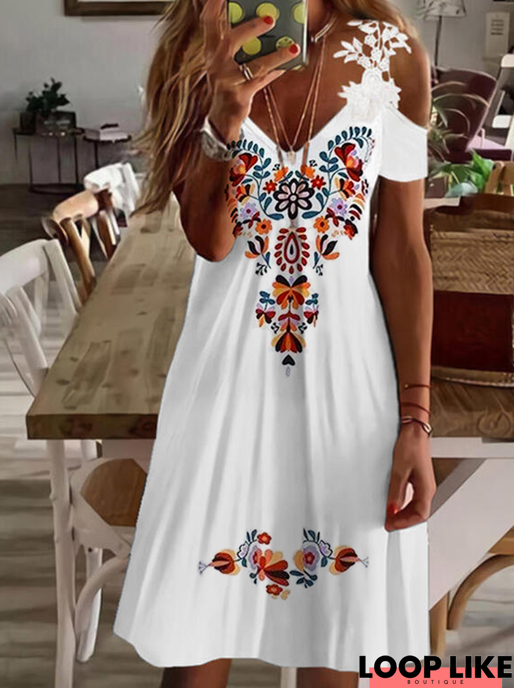 Boho Tribal Loose Short Sleeve Knit Dress