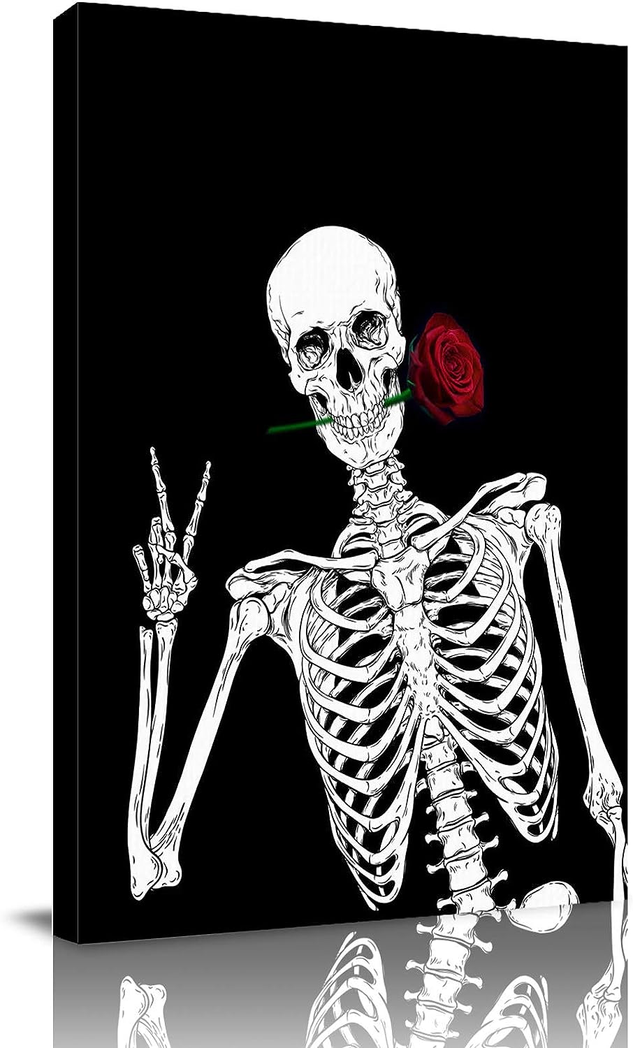 Canvas Wall Art Prints,Skull And Roses Canvas Print Paintings Artwork,Framed Wall Art for Living Room Bathroom Office Decor,20x28in 20x28in