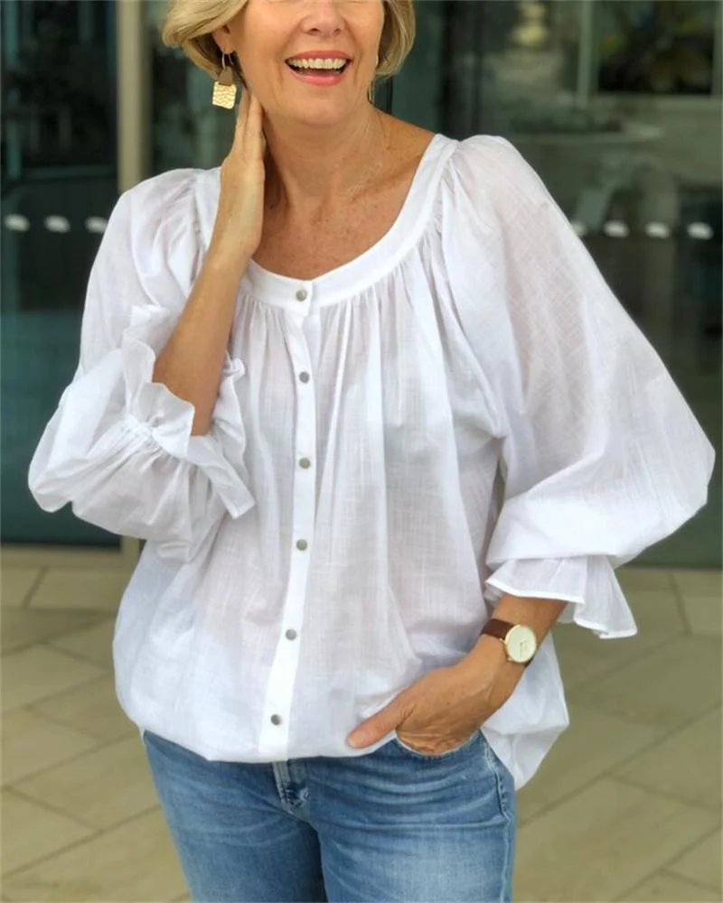 Women's Casual Solid Color Round Neck Shirt