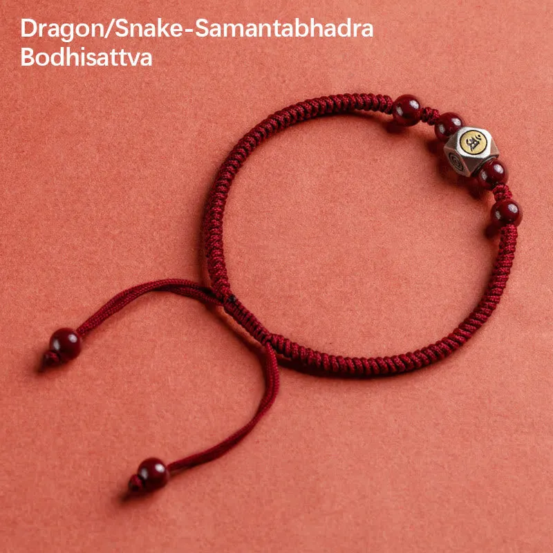 925 Sterling Silver Chinese Zodiac Natal Buddha Cinnabar Calm Bracelet