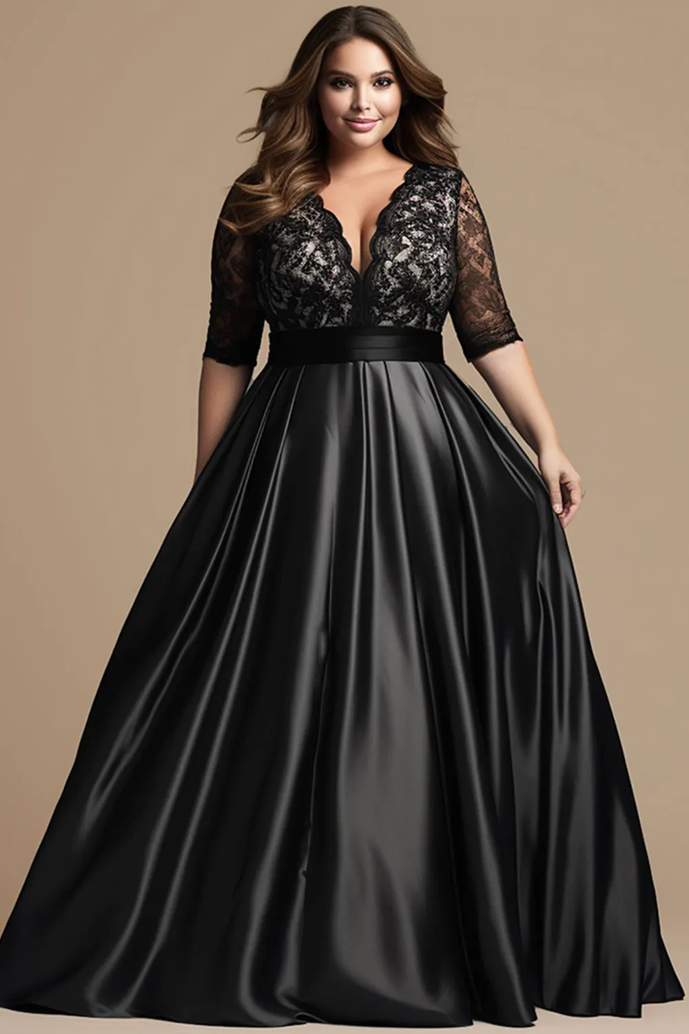 black wedding guest dress plus size Ever-Pretty Plus Size Long Sleeve Midi Dress with Pockets for Summer Wedding Guests & Holiday Events