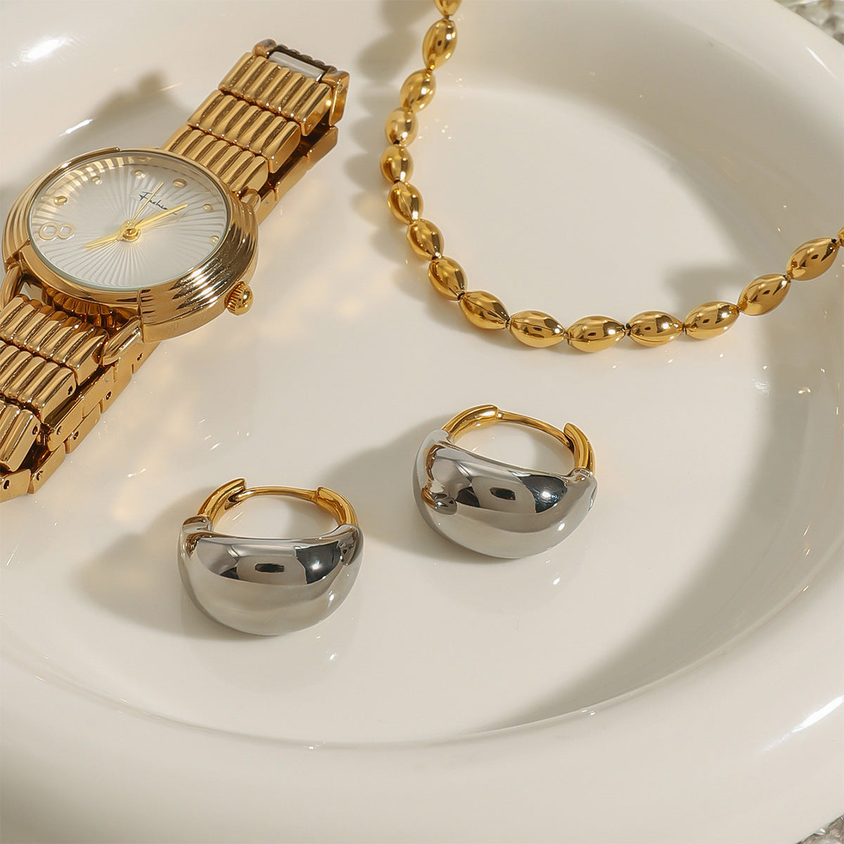 Jie Ding Stainless Steel Color Matching Geometric Earrings Niche Earrings Titanium Steel Earrings Earrings