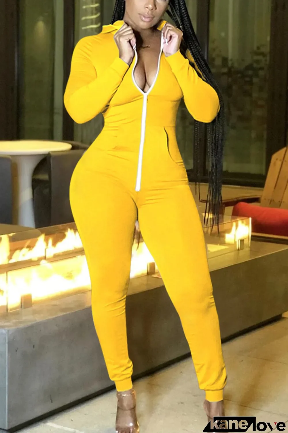 Yellow Sexy Polyester Solid V Neck Jumpsuits