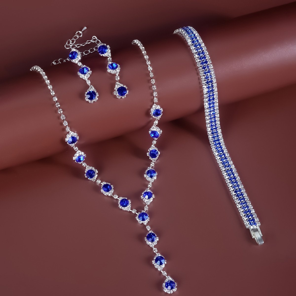 Blue Crystal Earrings Bracelet Necklace Three Pieces Set | Oxredo Shop Ramadan Sale