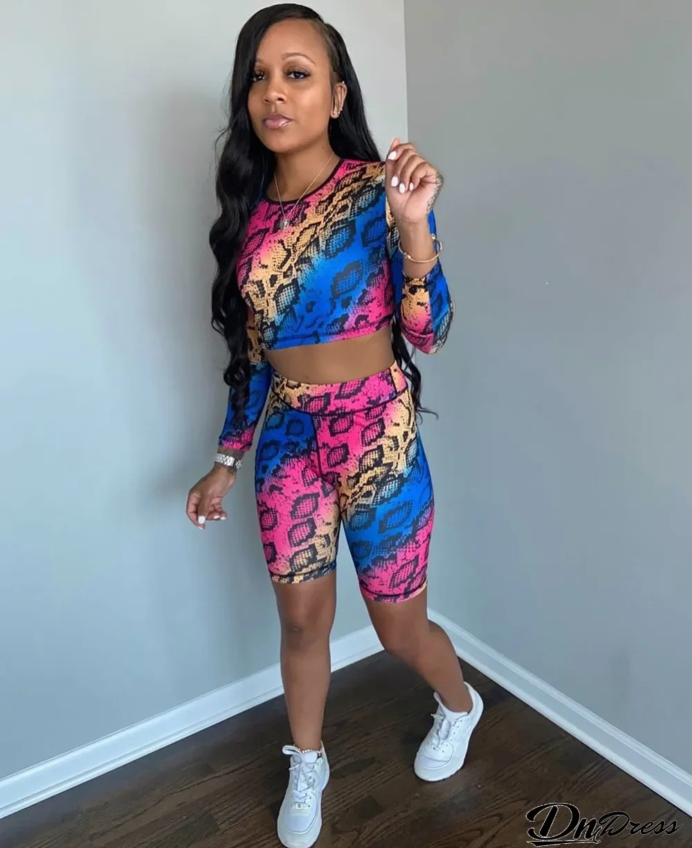 Colorful Snake Skin Print Two Piece Shorts Set