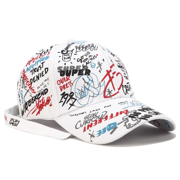 Cool Unisex Women Men Hats Adjustable Black White Color Printing Graffiti All-matching Baseball Cap for Men Gorras