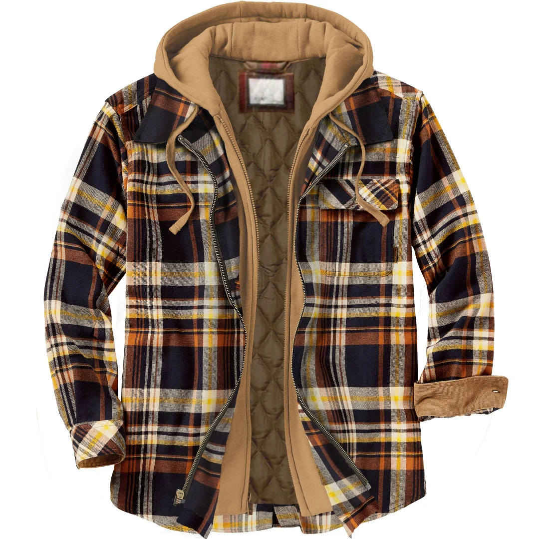 Men's Autumn & Winter Outdoor Casual Checked Hooded Jacket