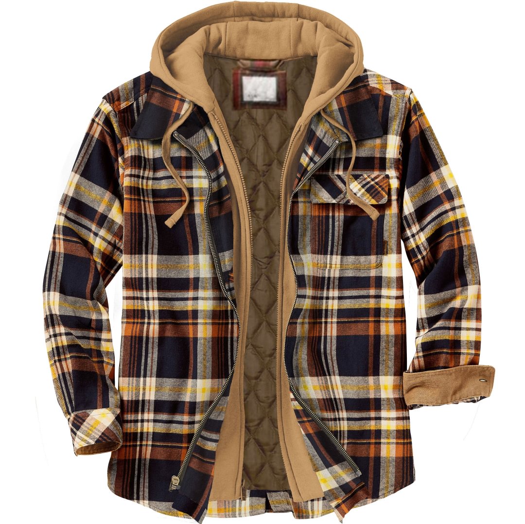 Men's Autumn & Winter Outdoor Casual Checked Hooded Jacket