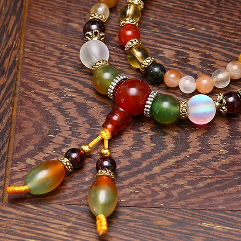 108 Agate Fu Lu Shou Colorful Healing Mala Bracelet