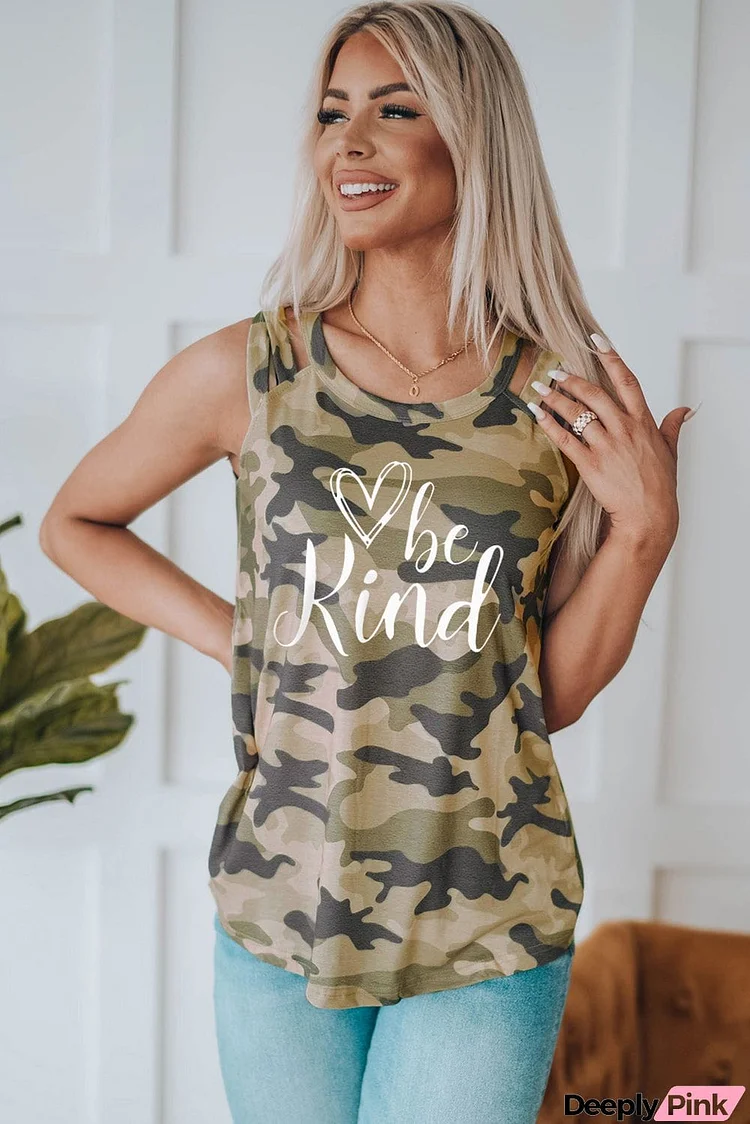 BE KIND Graphic Camouflage Tank