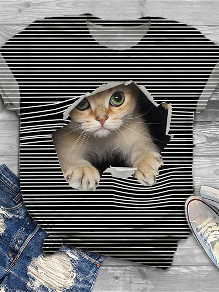 Funny Cat Art Graphic T Shirt