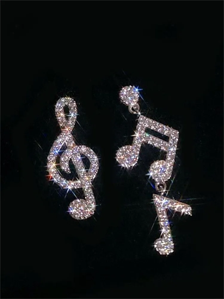 Music Notes Rhinestone Studded Glitter Earrings